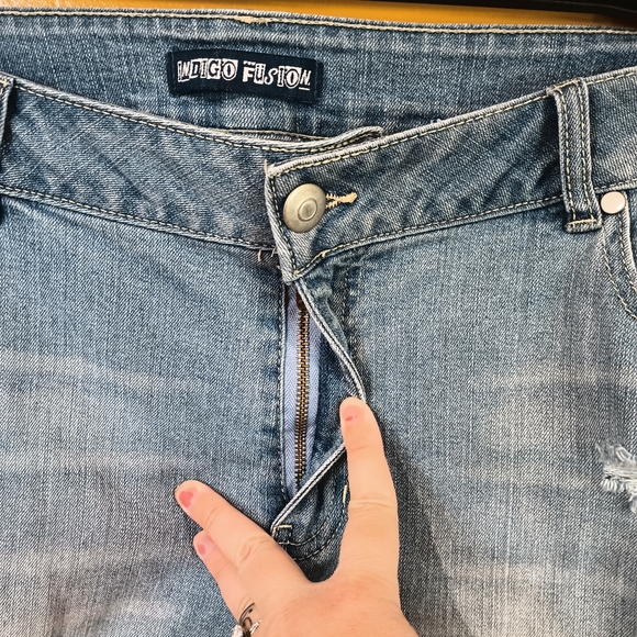 Indigo Fusion Distressed Ankle Cropped Jeans Size 16 - Picture 9 of 12